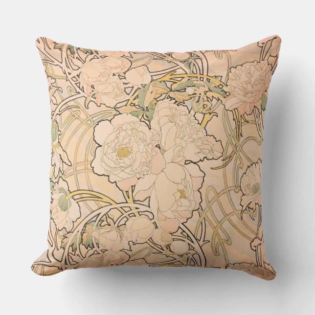 Cojín De Exterior Alfonse Mucha Art Nouveau Peonies (Anverso)