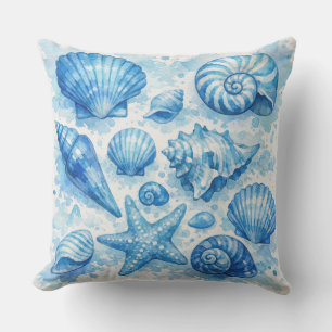 Cojín De Exterior Almohadón decorativo de conchas marinas azules. Ná