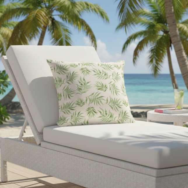 Cojín De Exterior Almohadón Exterior Hoja de Palma Tropical - Verde  (Tropical palm outdoor pillow! 🌴)