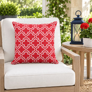 Cojín De Exterior Almohadón Trellis Cuatrofoils Blanco Rojo Negrita