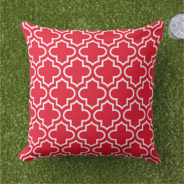 Cojín De Exterior Almohadón Trellis Cuatrofoils Blanco Rojo Negrita