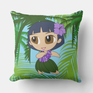 Cojín De Exterior Aloha Honeys Hawaiian Blue Hula Chica reversible