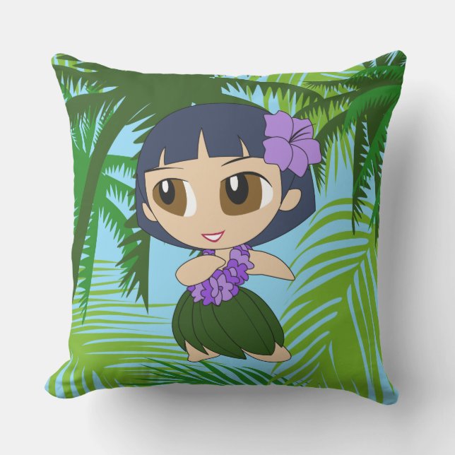 Cojín De Exterior Aloha Honeys Hawaiian Blue Hula Chica reversible (Anverso)
