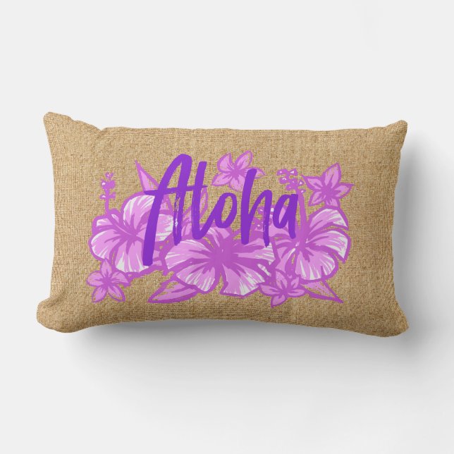 Cojín De Exterior Aloha Kakahiaka Hawaiian Hibiscus Faux Grass Cloth (Anverso)