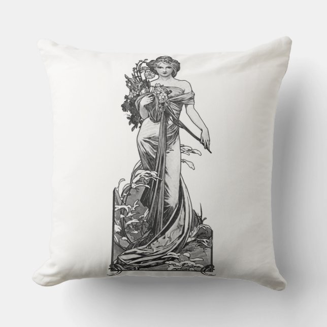 Cojín De Exterior Alphonse Mucha Flores Rota (Anverso)
