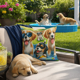 Cojín De Exterior Amantes de perros fiesteros en la piscina