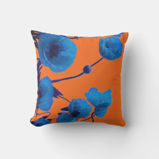 Cojín De Exterior Amapolas Crepusculares de Acuarela Floral Azul Ver