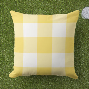 Cojín De Exterior Amarillo Brillante Blanco Cuadro de Gingham Grande