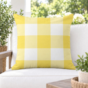Cojín De Exterior Amarillo Brillante Blanco Cuadro de Gingham Grande
