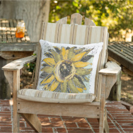 Cojín De Exterior Amarillo de girasol negro verde estilo arte acuare