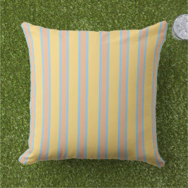 Cojín De Exterior Amarillo soleado, naranja y rayas azules claras