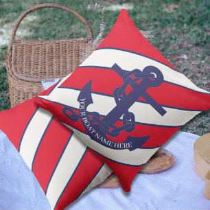 Cojín De Exterior Anchor Nautical Marine Red StripeBeach House