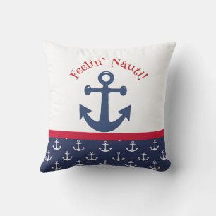 Cojín De Exterior Ancla náutica reversible azul marino y blanco