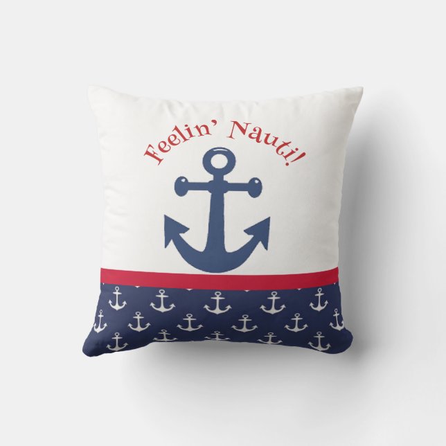 Cojín De Exterior Ancla náutica reversible azul marino y blanco (Reverso )