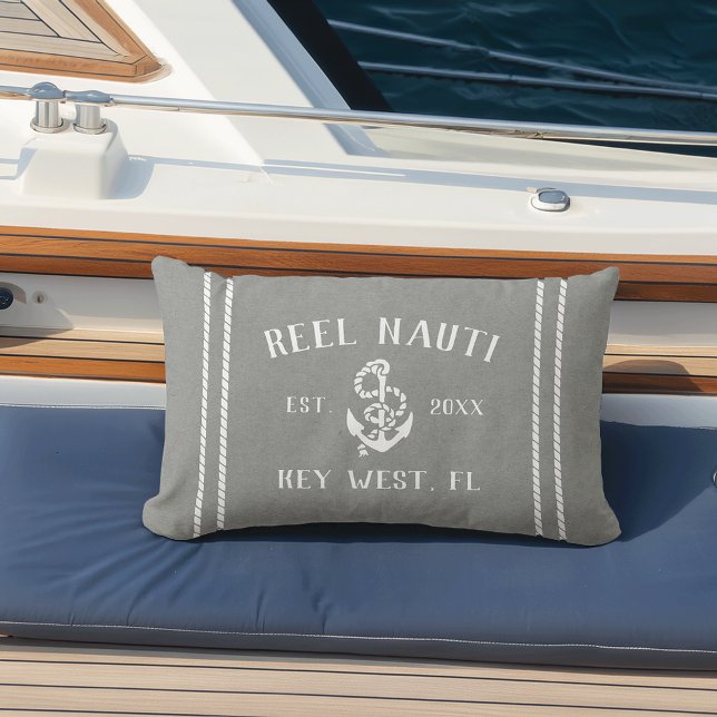 Cojín De Exterior Anclaje de nombre de barco personalizado gris y bl (Subido por el creador)