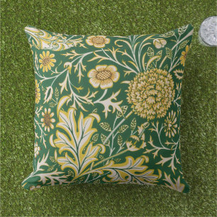 Cojín De Exterior Antiguo Arte Floral Verde Cherwell de William Morr
