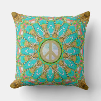 Cojín De Exterior Aqua Gold Groovy Glam Peace Mandala