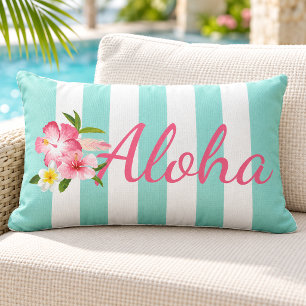 Cojín De Exterior Aqua Stripe Aloha Hibiscus Tropical