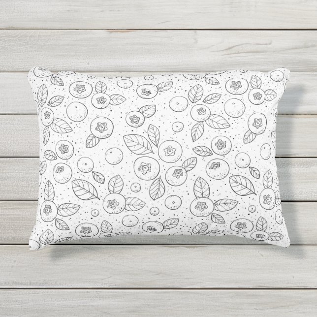 Cojín De Exterior Arándanos azules en blanco y negro (Anverso)