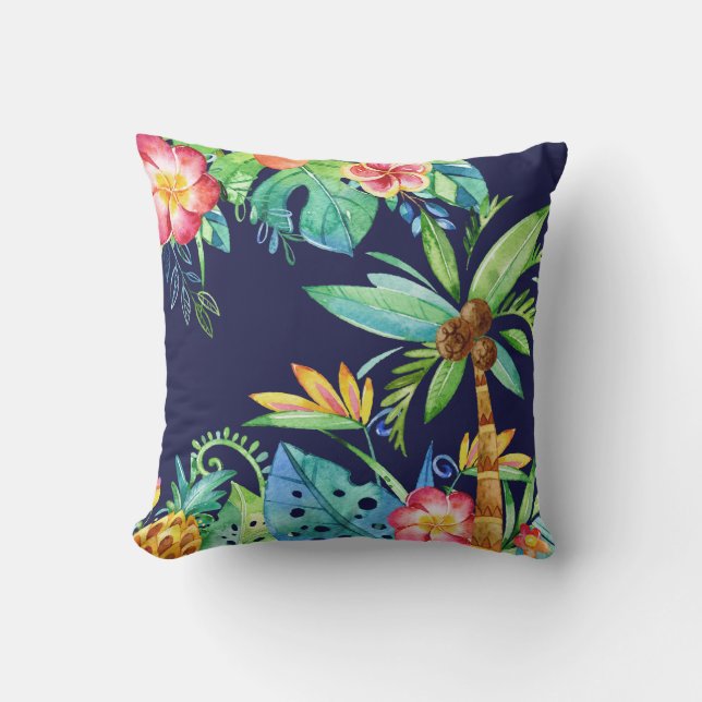 Cojín De Exterior Árboles tropicales de palmera y marina acuarela fl (Anverso)