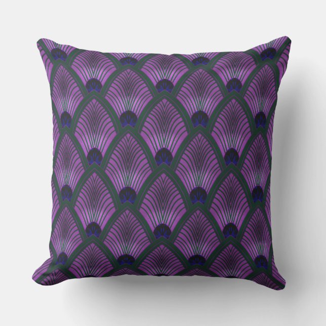 Cojín De Exterior Art Deco Sunburst Fan in Metallic Purple (Anverso)