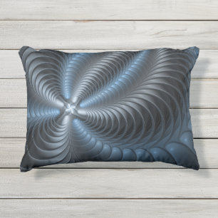 Cojín De Exterior Arte abstracto moderno fractal 3D gris azul plásti