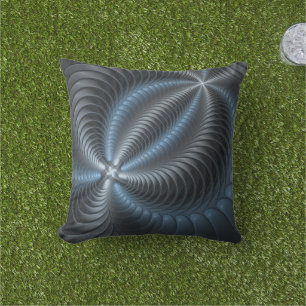 Cojín De Exterior Arte abstracto moderno fractal 3D gris azul plásti