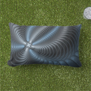 Cojín De Exterior Arte abstracto moderno fractal 3D gris azul plásti