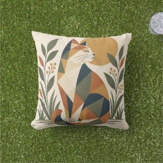 Cojín De Exterior Arte Botánico de Gato Geométrico