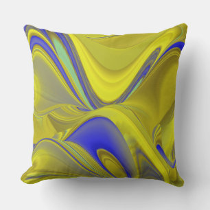 Cojín De Exterior Arte de arcoíris abstracto 3D en azul amarillo dor