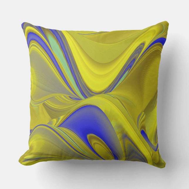 Cojín De Exterior Arte de arcoíris abstracto 3D en azul amarillo dor (Anverso)