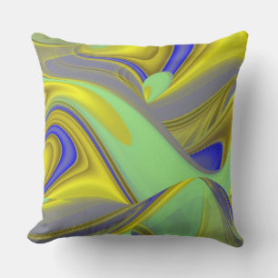 Cojín De Exterior Arte de arcoíris abstracto 3D en azul amarillo dor