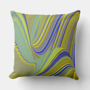 Cojín De Exterior Arte de arcoíris abstracto 3D en azul amarillo oro