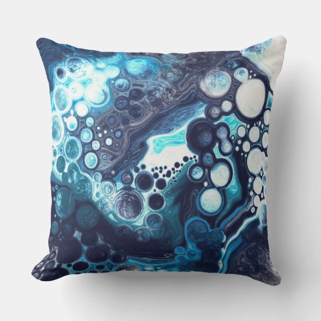 Cojín De Exterior Arte de fluido de mármol azul y blanco oscuro (Anverso)