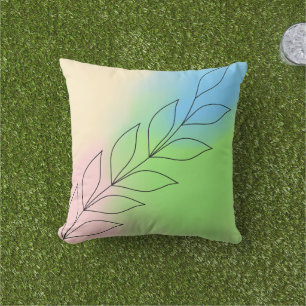 Cojín De Exterior Arte de línea de hoja minimalista con degradado Pa