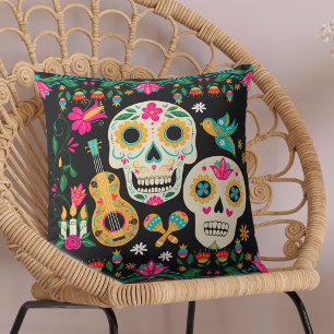 Cojín De Exterior Arte del Día de Muertos Calaveras de Azúcar
