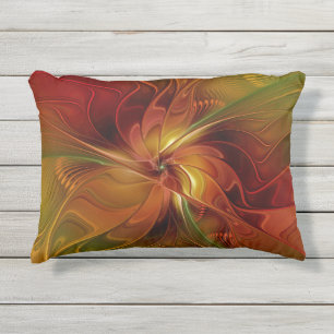 Cojín De Exterior Arte floral fractal abstracto rojo naranja marrón 