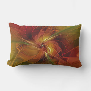 Cojín De Exterior Arte floral fractal abstracto rojo naranja marrón 