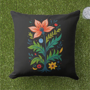 Cojín De Exterior Arte Folclórico Oscuro Cottagecore Árbol Floral Bo