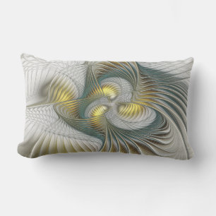 Cojín De Exterior Arte fractal de fantasía Verde azulada de oro nobl