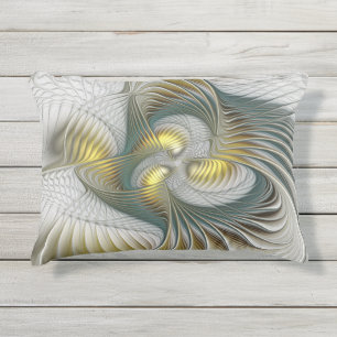 Cojín De Exterior Arte fractal de fantasía Verde azulada de oro nobl
