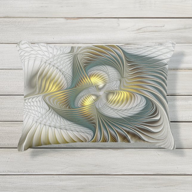 Cojín De Exterior Arte fractal de fantasía Verde azulada de oro nobl (Anverso)