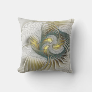 Cojín De Exterior Arte fractal de fantasía Verde azulada de oro nobl