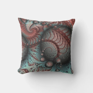 Cojín De Exterior Arte fractal de fantasía vívida abstracta marrón a