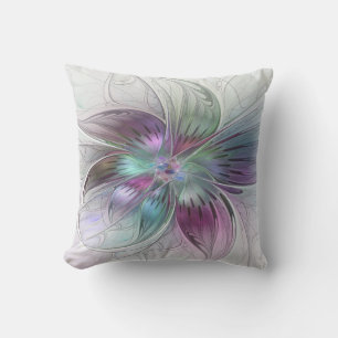 Cojín De Exterior Arte fractal floral moderno de flores abstractas c