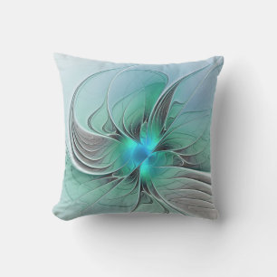 Cojín De Exterior Arte fractal moderno, abstracto con azul