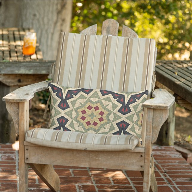 Cojín De Exterior Arte tribal negro verde oliva amarillo ocre (Silla)