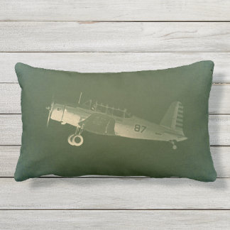 Cojín De Exterior Avión Vintage #87 Pilar lumbar verde algodón