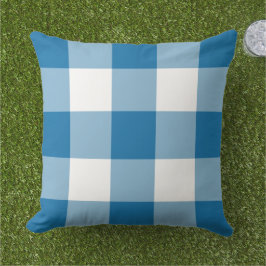 Cojín De Exterior Azul Cobalto A Cuadros Bold Grande Blanco