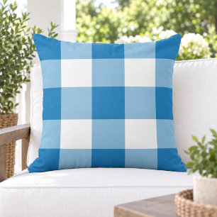 Cojín De Exterior Azul Cobalto A Cuadros Bold Grande Blanco